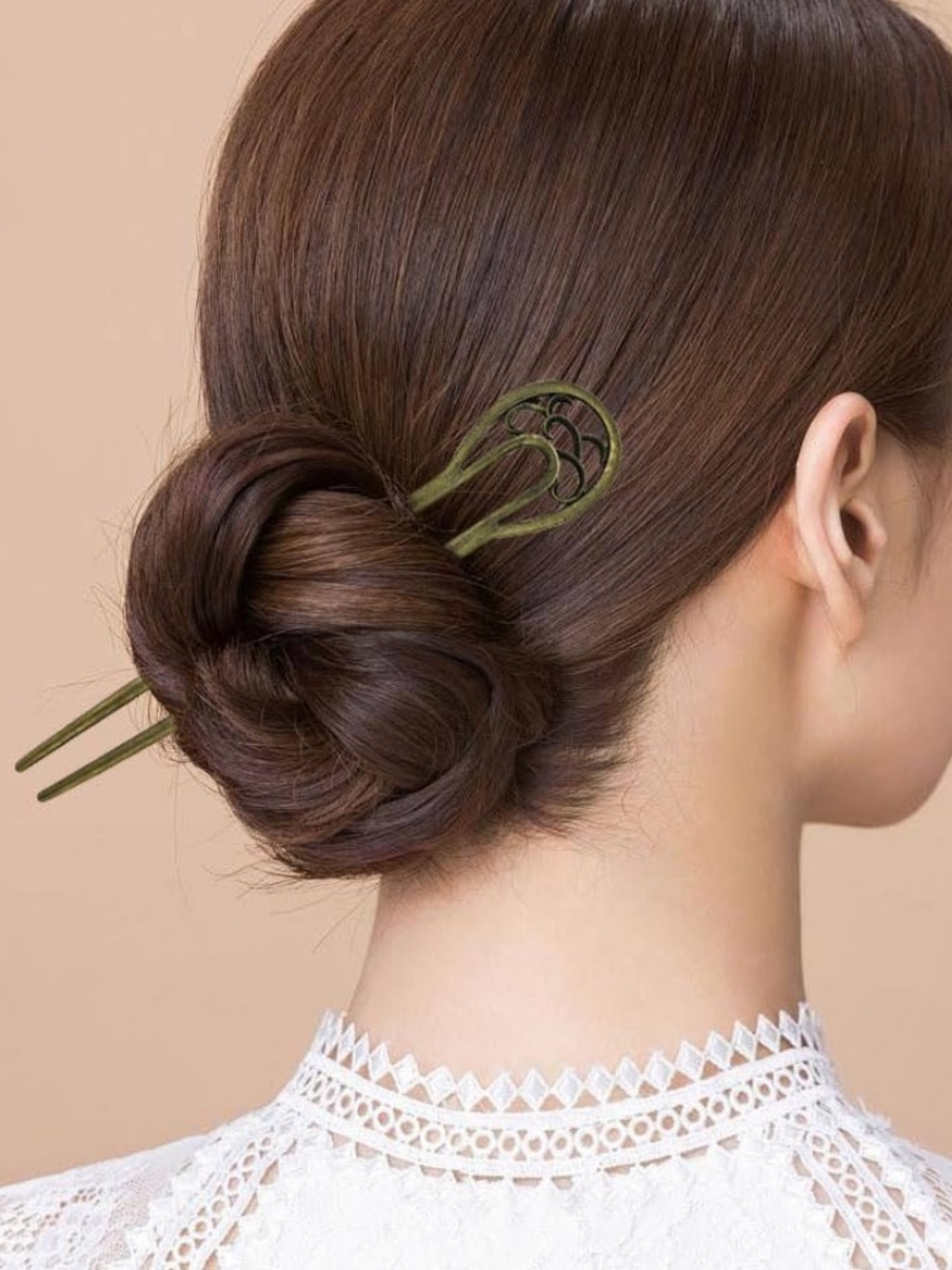 Nordic Design Vintage Inspired Brass Hair Pin With Ornate Floral